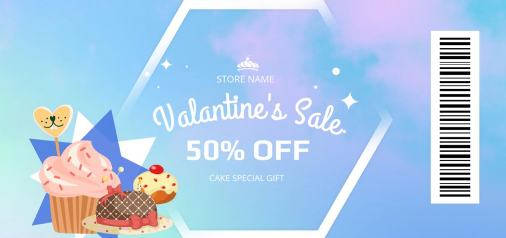 Valentine's Day Sweets Sale in Blue Coupon Din Large Πρότυπο σχεδίασης