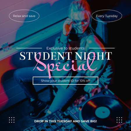 Designvorlage Rabatt auf Studentenparty mit DJ für Instagram AD