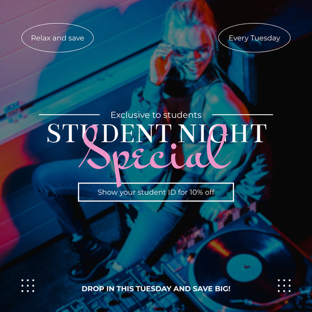 Discount on Student Party with DJ Instagram AD Tasarım Şablonu