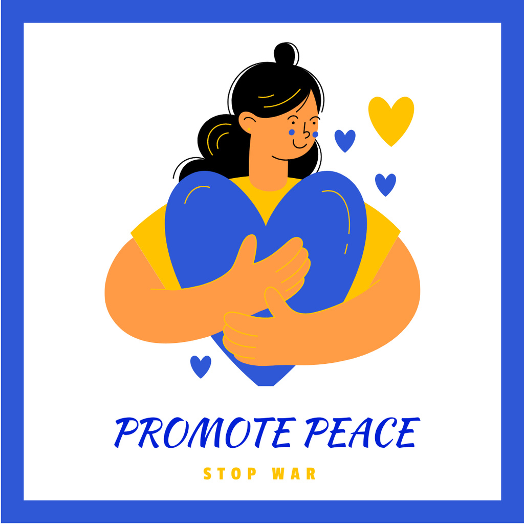 Plantilla de diseño de Promote Peace in Ukraine with Girl and Yellow-Blue Heart Instagram 