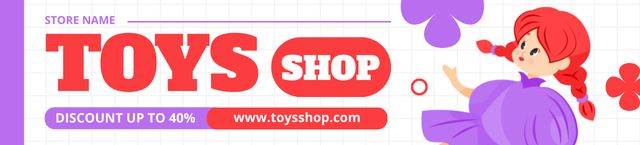 Ontwerpsjabloon van Ebay Store Billboard van Discount on Toys with Girl in Purple