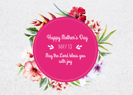 Mother's Day Greeting On Pink Circle Postcard 5x7in Šablona návrhu