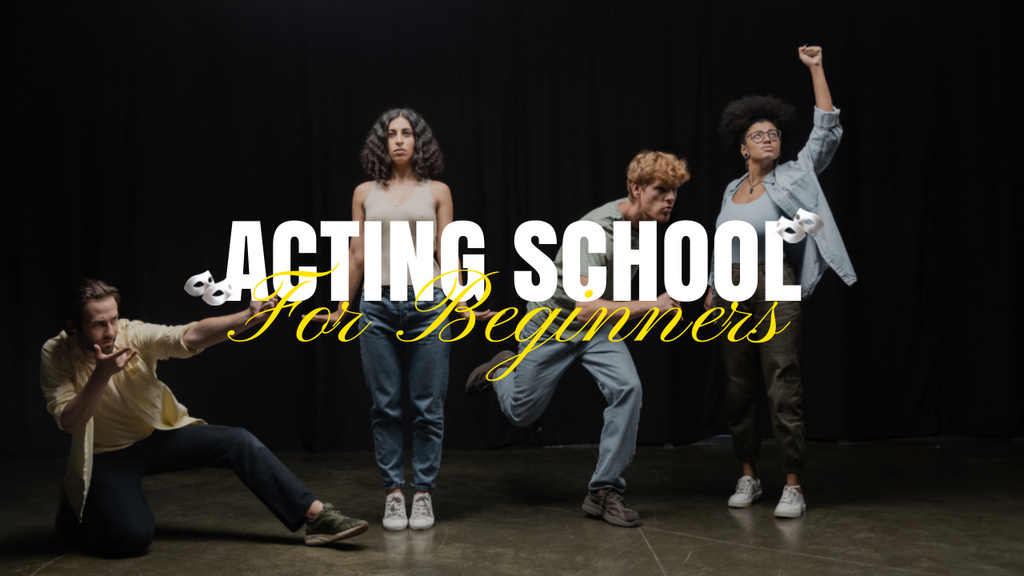 Aspiring Actors Rehearsing on Stage of Acting School Youtube Thumbnailデザインテンプレート