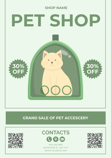 Designvorlage Pet Shop Ad with Cat in Carrier für Poster