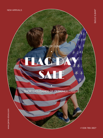 Flag Day Sale Announcement with Cute Kids Poster US Design Template