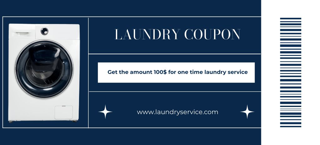 Experience Laundry Service with Discounts on Blue Coupon 3.75x8.25in Tasarım Şablonu