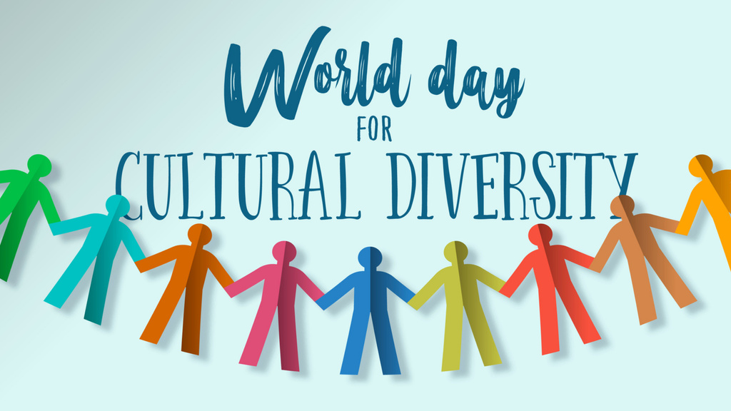 Plantilla de diseño de World Day for Cultural Diversity Announcement with Multi-Colored Garland Zoom Background 