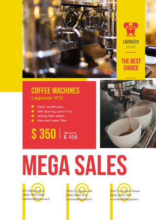 High-Quality Coffee Machine Sale with Brewing Drink Poster Design Template