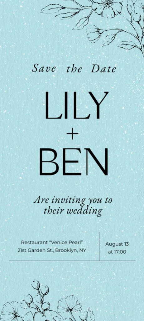 Wedding Day Announcement on Blue Invitation 9.5x21cm – шаблон для дизайну