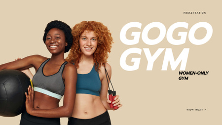 Ontwerpsjabloon van Presentation Wide van gym promotie met smiling fit woman