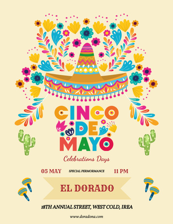 Cinco De Mayo Celebration on Bright Ornament Flyer 8.5x11in Design Template