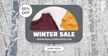 Winter Sale Announcement for Warm Knitted Sweaters Facebook AD tervezősablon
