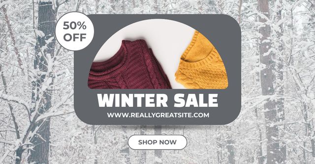 Winter Sale Announcement for Warm Knitted Sweaters Facebook AD Modelo de Design
