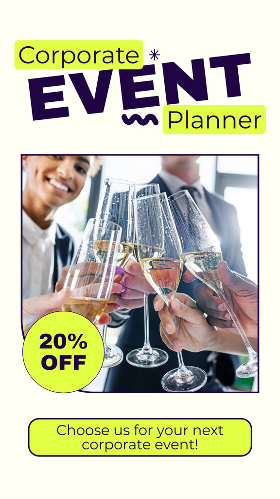 Discount on Corporate Event Planning with Glasses of Champagne Instagram Storyデザインテンプレート