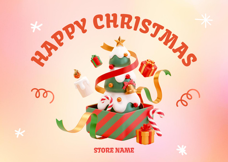 Ontwerpsjabloon van Postcard van Christmas Cheers with Festive Ribbons and Tree