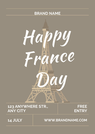 Happy France Day with Landmark Poster A3 Tasarım Şablonu