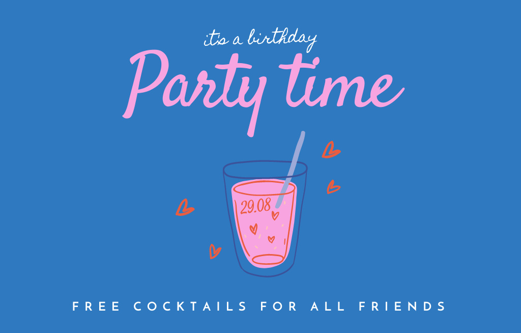 Rousing Party Announcement With Cocktail Illustration Invitation 4.6x7.2in Horizontal – шаблон для дизайну
