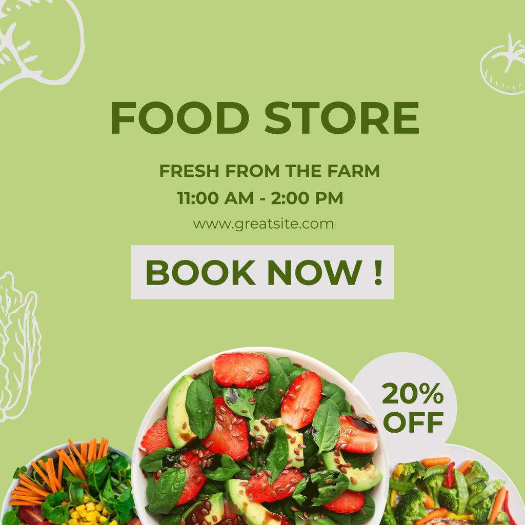 Cooked Dishes With Veggies From Farmer Sale Offer Instagram Design Template