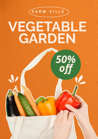 Cotton Bag Full of Ripe Vegetables for Grocery Store Ad Poster Šablona návrhu