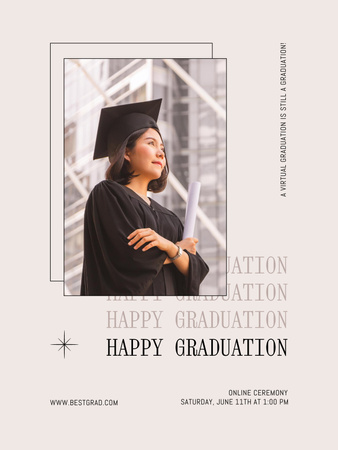 Graduation Party Announcement with Young Student Poster US Design Template