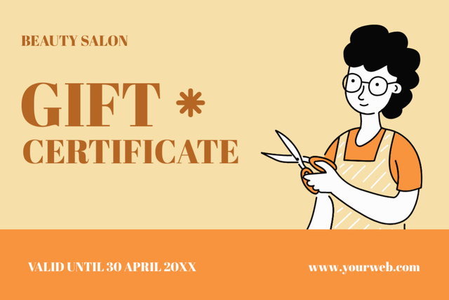 Illustration of Hairstylist holding Scissors Gift Certificate Πρότυπο σχεδίασης
