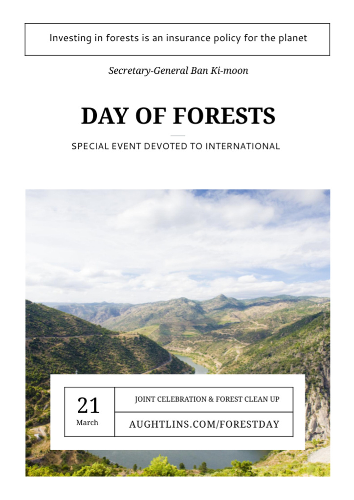 International Day of Forests Event with Scenic Mountains Flyer A4 Design Template