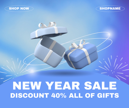New Year Sale For All Gifts In Blue Facebook Design Template