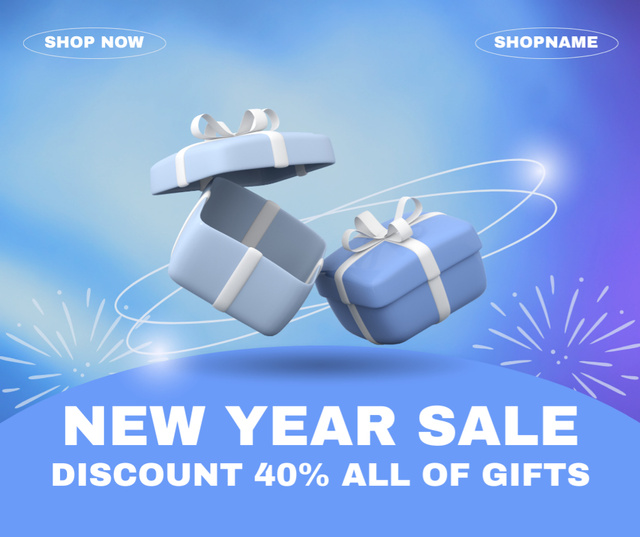 New Year Sale For All Gifts In Blue Facebook Πρότυπο σχεδίασης