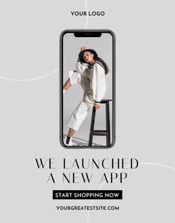 Fashion App with Stylish Woman on screen Poster 22x28in Design Template