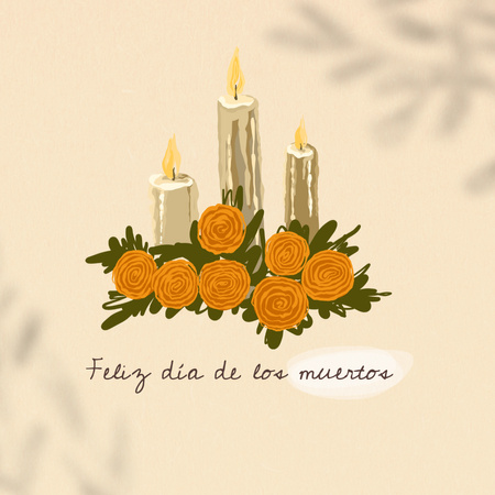 Platilla de diseño Dia de los Muertos Celebration with Candles and Flowers Animated Post