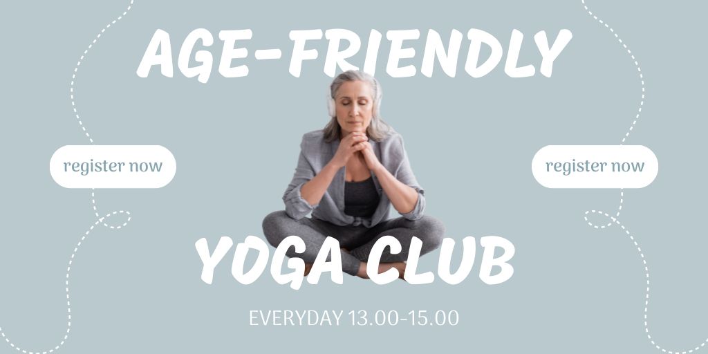 Ontwerpsjabloon van Twitter van Age-Friendly Yoga Club Promotion