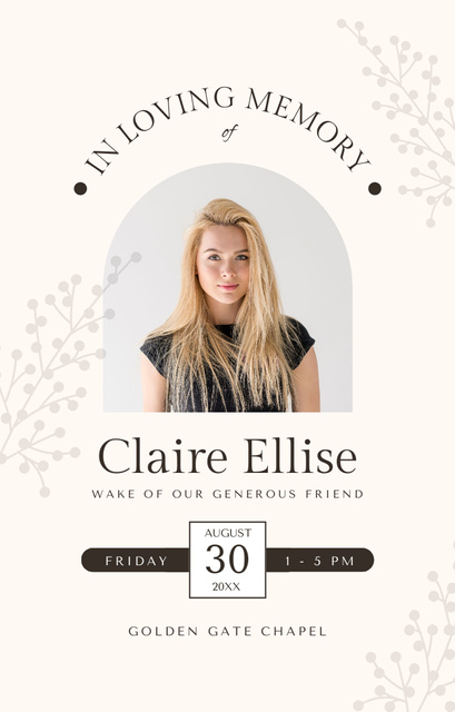 Template di design Funeral Ceremony in Memory of Young Woman Invitation 4.6x7.2in