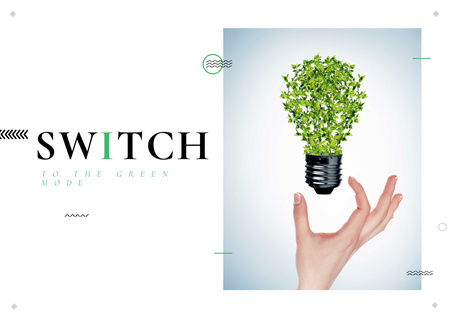 Switch To The Green Mode With Lightbulb Of Leaves Postcard Design Template