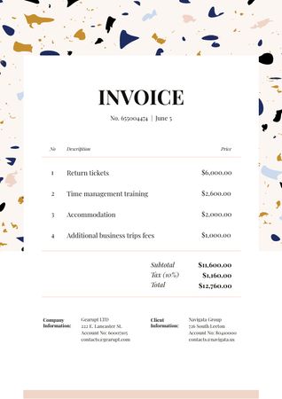 Business Trip Bill on Colourful Pattern Invoiceデザインテンプレート