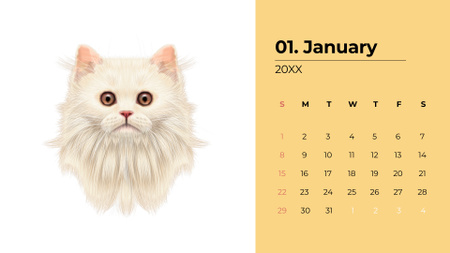 Cute Illustration of White Cat Calendar Design Template