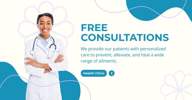 Smiling Doctor with Stethoscope Offer Free Consultation Facebook AD Šablona návrhu