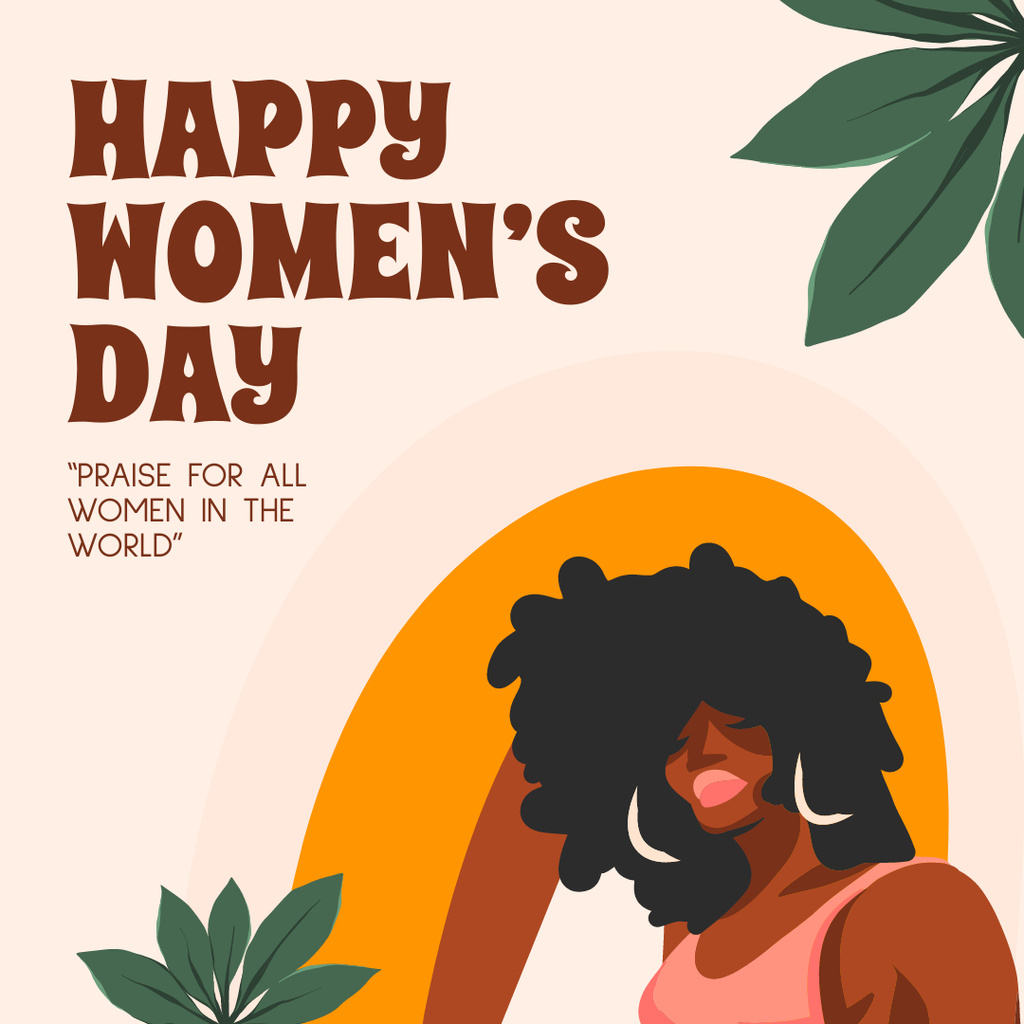 Women's Day Holiday Greeting with Illustration of Woman Instagram Design Template