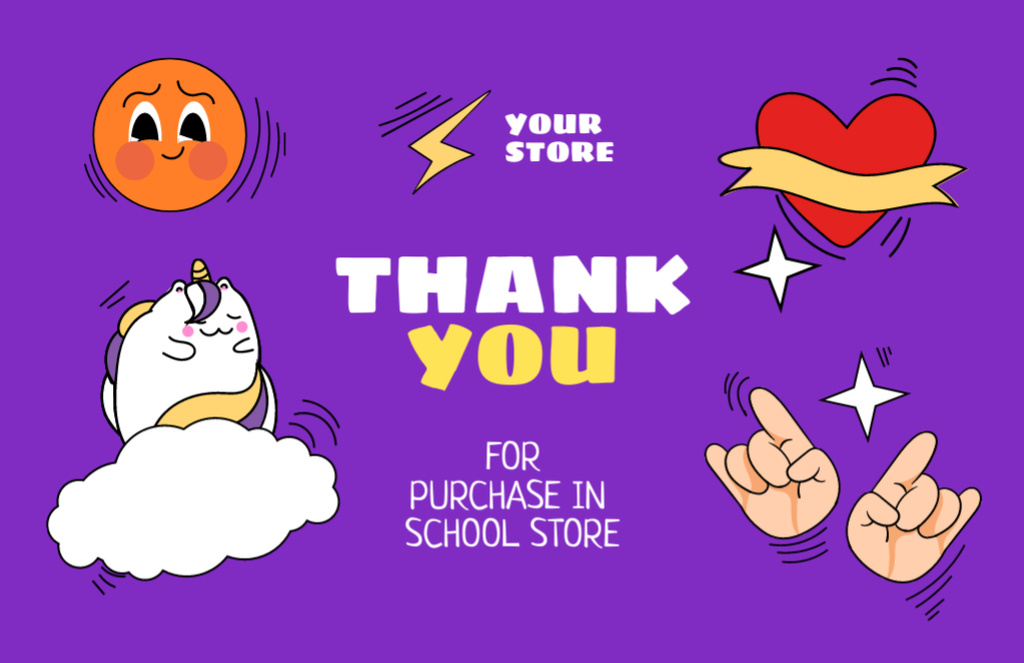 Thanks for Purchase Message with Cute Cartoon Illustrations Thank You Card 5.5x8.5in Design Template