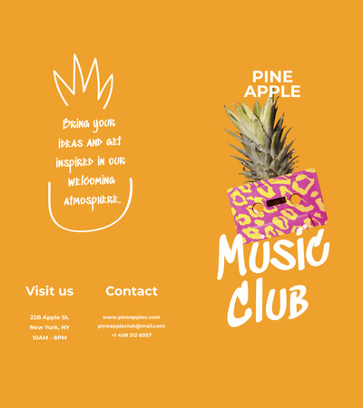 Ontwerpsjabloon van Brochure 9x8in Bi-fold van Uitnodigende muziekclubpromotie met Pineapple