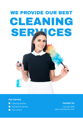 Cleaning Service Offer with Woman with Dust Brush Flyer A5 Design Template