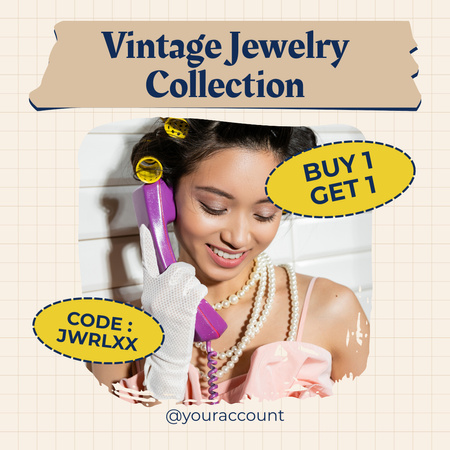 Plantilla de diseño de Colección de joyas clásicas con código promocional Instagram AD 