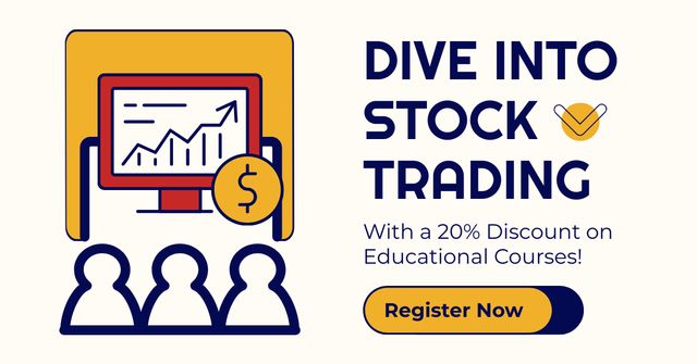 Designvorlage Discount on Educational Course on Stock Trading für Facebook AD