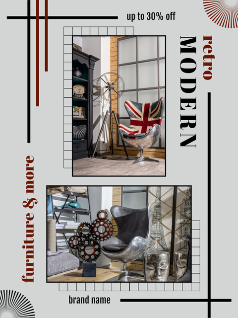 Template di design Modern Furniture in Retro Style Discount Poster US