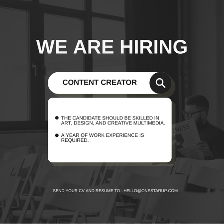 We Are Hiring Content Creator On Open Vacancy Instagram Design Template