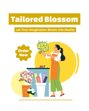 Designvorlage Frau Florist macht Blumenstrauß aus blühenden Blumen für Instagram Post Vertical