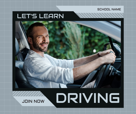 Enthusiastic Driving School Lessons Promotion Facebook Design Template