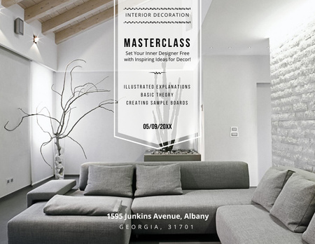 Ontwerpsjabloon van Flyer 8.5x11in Horizontal van Interior Decoration Masterclass Offer with Cozy Corner Couch