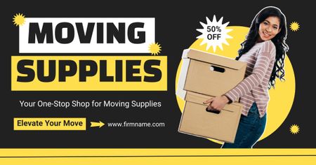 Discount on Moving Supplies with Woman holding Box Facebook AD Design Template