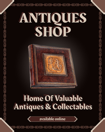 Antiques Books Shop Promotion With Website Instagram Post Vertical Design Template