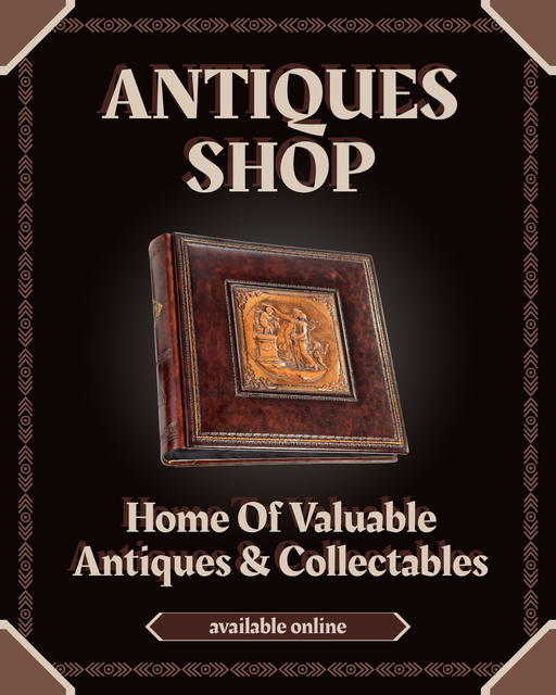 Designvorlage Antiques Books Shop Promotion With Website für Instagram Post Vertical